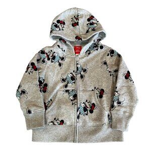 Disney Essentials Girls 4/5‎ Minnie Mouse Gray Zip Up Hoodie All Over Print NEW